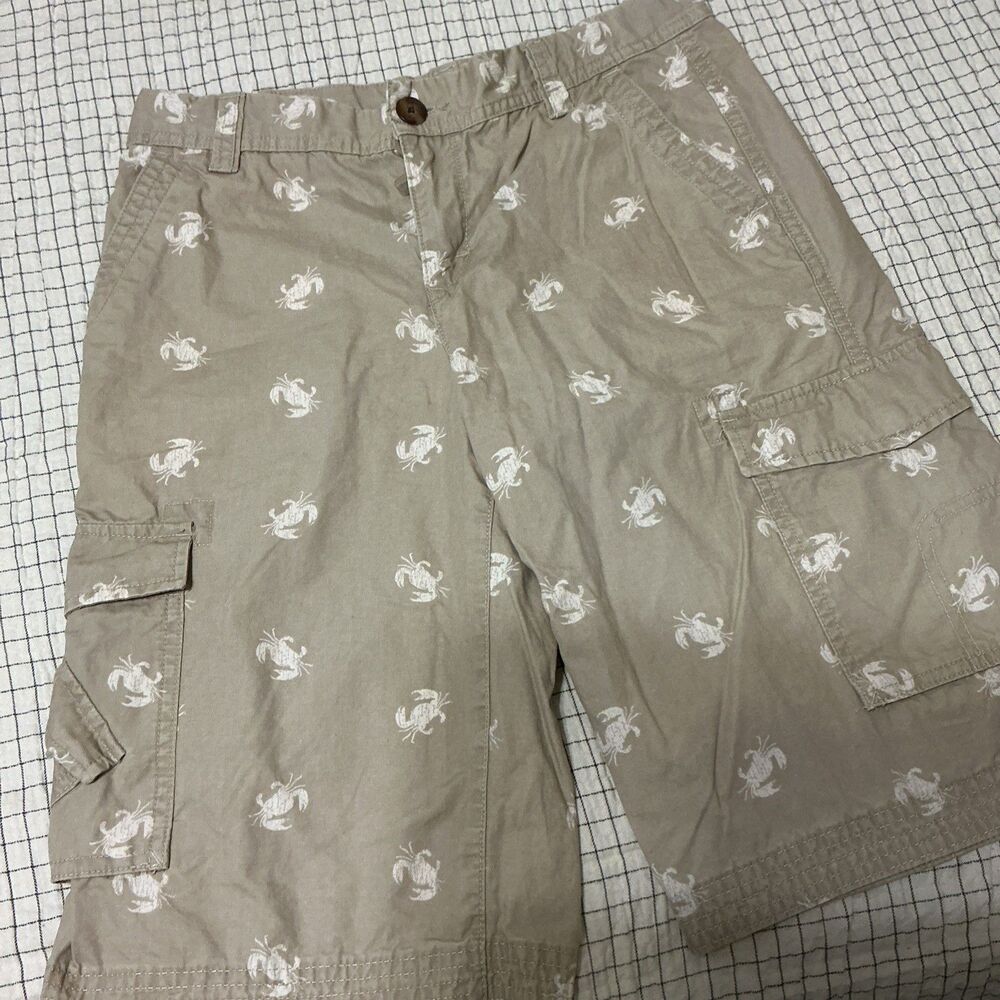 ❤️ Lands End Boy 12H Cargo Shorts Khaki Crabs Nautical Summer Adjustable Waist